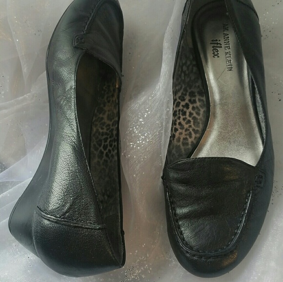 Ak Anne Klein Iflex "senator" Black Leather Wedge - Picture 1 of 5